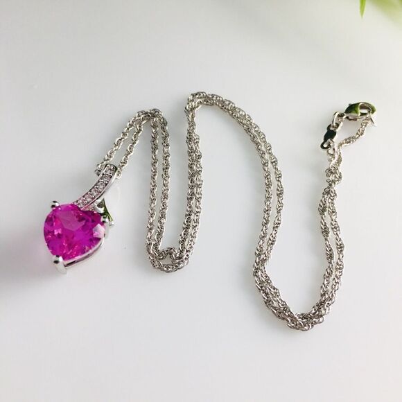 HN Heng Ngai Necklace Pendant Cancer Ribbon Pink Heart CZ Silver Vintage 4410 - Picture 3 of 6